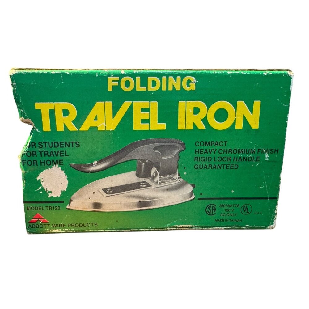 Folding Travel Iron With Heavy Chromium Finish Rigid Lock Handle Compact Design